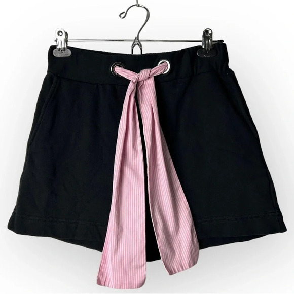 MSGM Pants - MSGM Milano Black Cotton Shorts Pink  Striped Drawstring